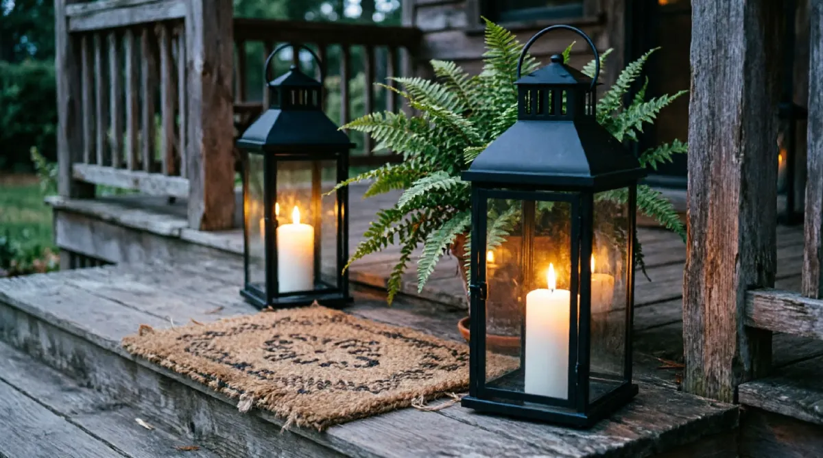 12 Outdoor Lighting Ideas for Summer Nights - Outdoor Living - Homedecortoday Lanterns with flameless LED candles placed on porch steps at night.