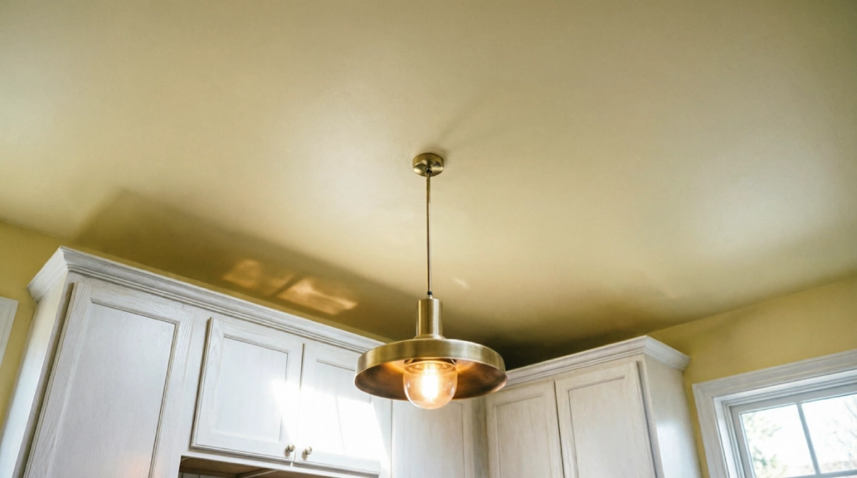 Pale yellow kitchen ceiling that reflects summer light