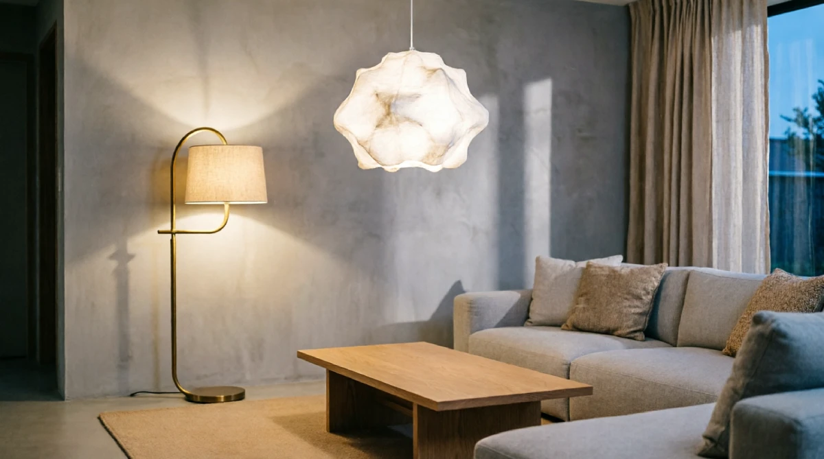 Modern pendant light and floor lamp clean look summer living room