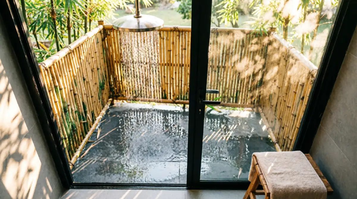 12 Summer Bathroom Layout Ideas That Improve Space - Bathroom - Homedecortoday A bathroom layout with direct access to a private outdoor shower for summer use.