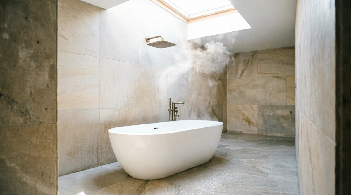 12 Summer Bathroom Layout Ideas That Improve Space - Bathroom - Homedecortoday A skylit wet room layout with an open shower and bathtub in a summer bathroom