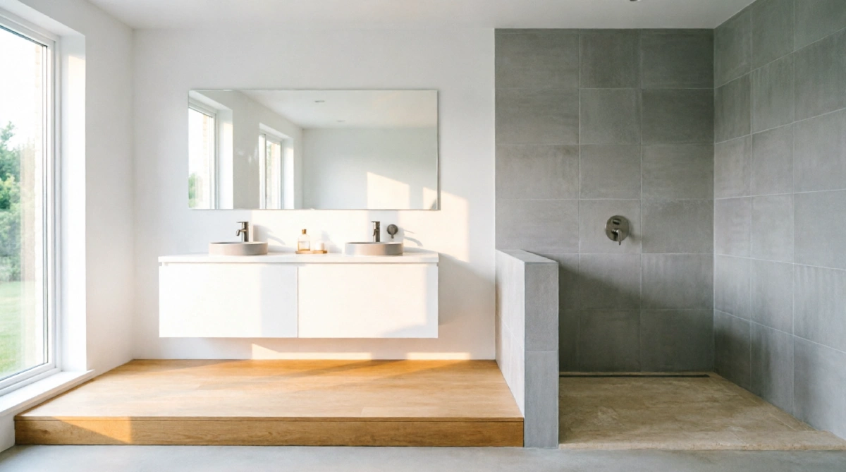 12 Summer Bathroom Layout Ideas That Improve Space - Bathroom - Homedecortoday A split-level bathroom layout separating the vanity from the wet zone for a summer-ready feel.
