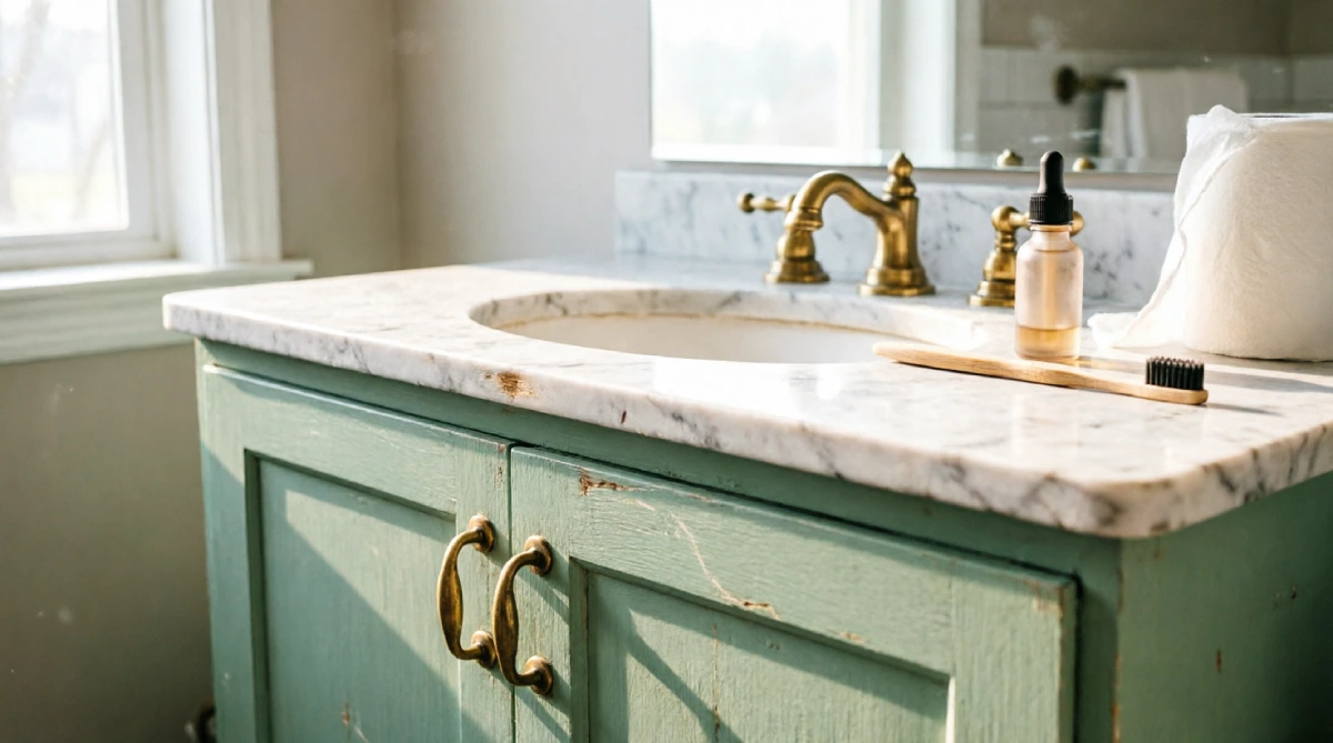 Pastel seafoam green painted vanity, a fresh summer bathroom styling idea.