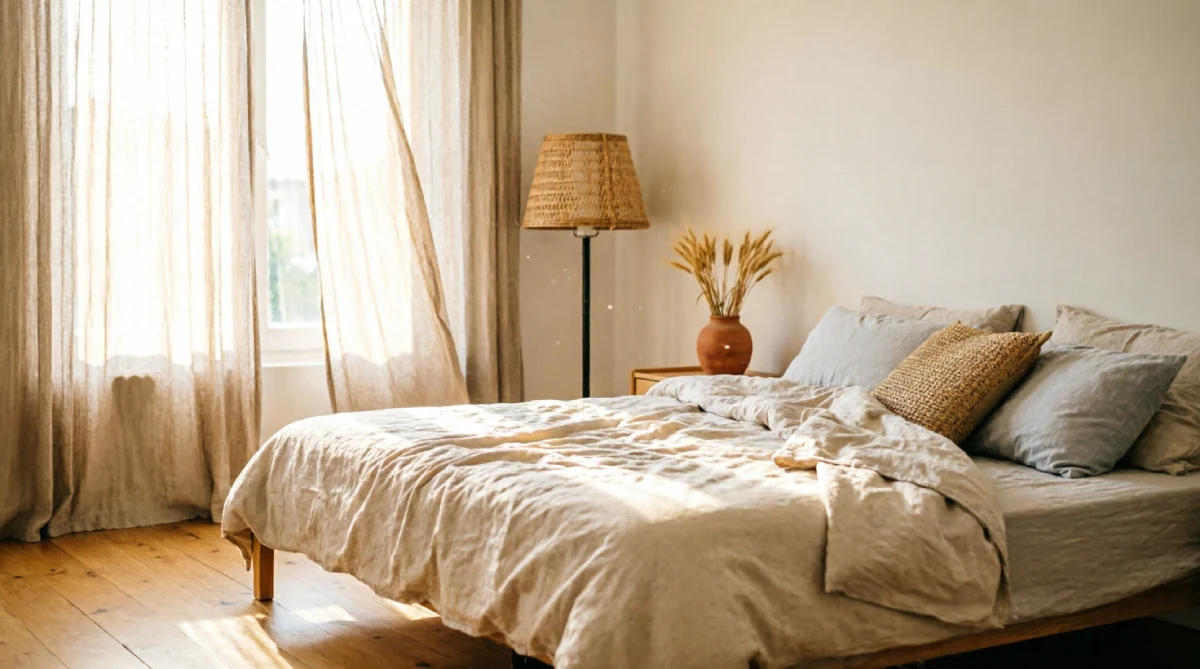 Bedroom in summer with furniture arranged to allow free airflow for cooling comfort