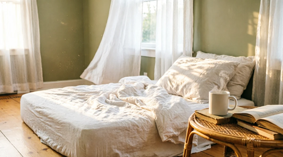 10 Easy Summer Bedroom Upgrades That Improve Sleep - Bedroom - Homedecortoday White linen bedding on a bed in a sunlit summer bedroom