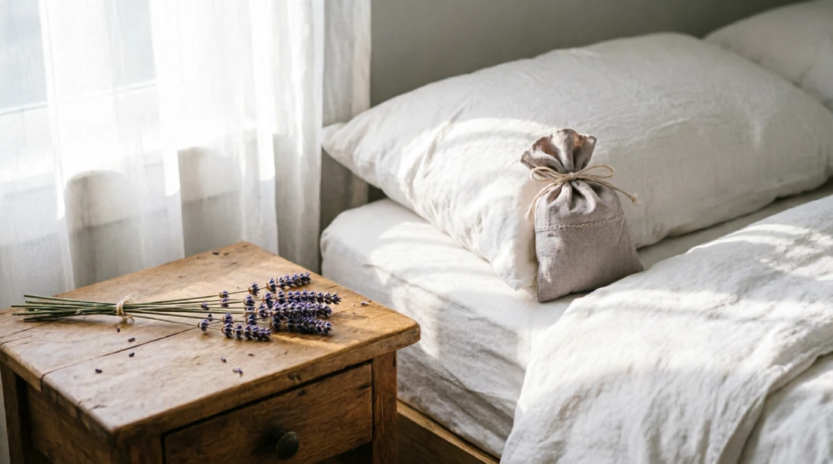 10 Easy Summer Bedroom Upgrades That Improve Sleep - Bedroom - Homedecortoday Lavender sachet and dried flowers in a summer bedroom for relaxation