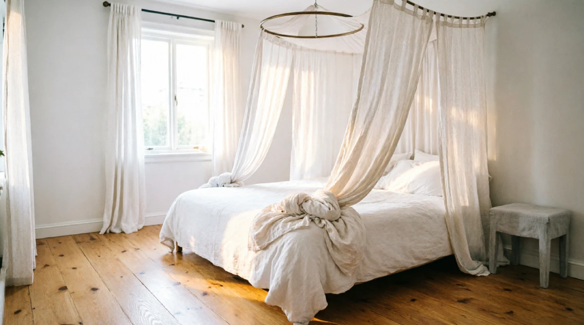 15 Summer Bedroom Styling Ideas for a Relaxing Look - Bedroom - Homedecortoday Bed dressed with a light white cotton canopy in a naturally lit summer bedroom
