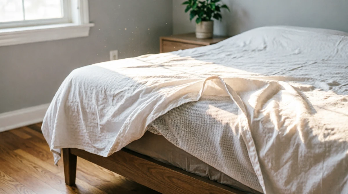Cooling gel mattress topper on a bed for a cooler summer sleep