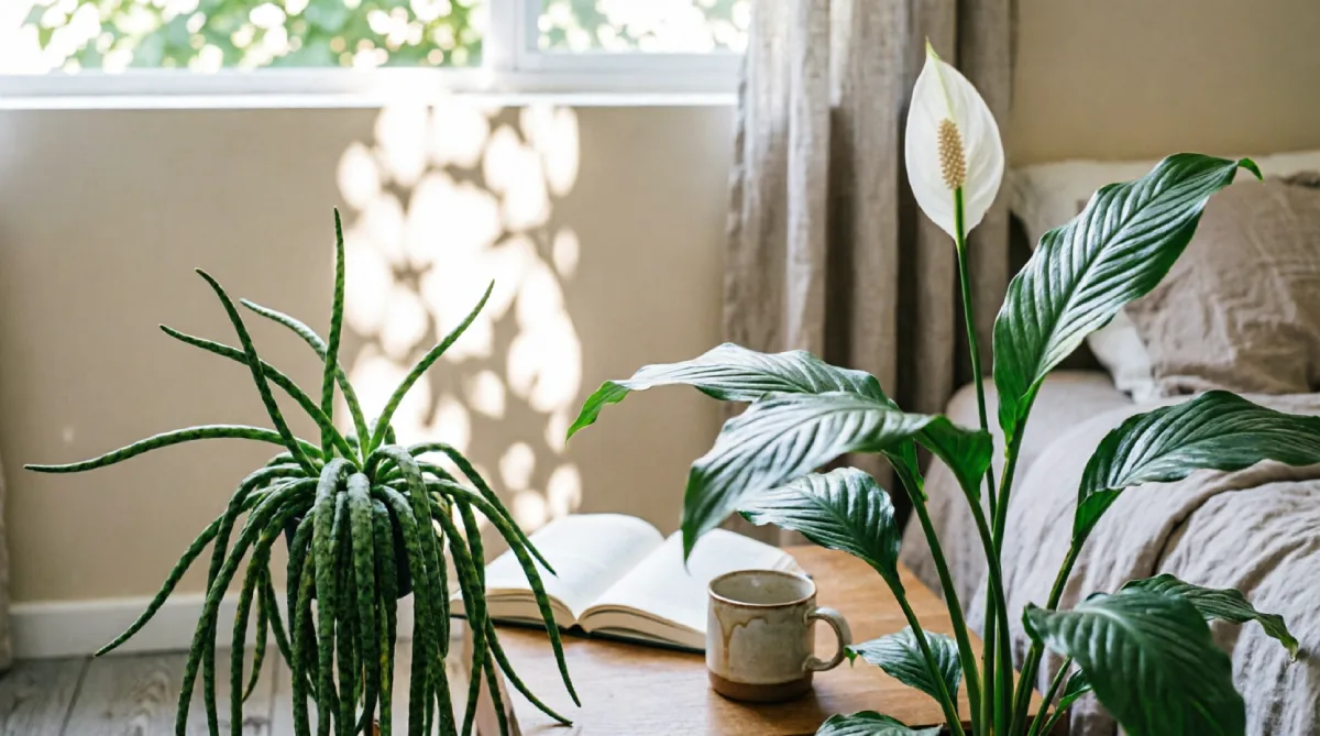 Indoor plants in a summer bedroom helping to cool the air and improve comfort naturally.