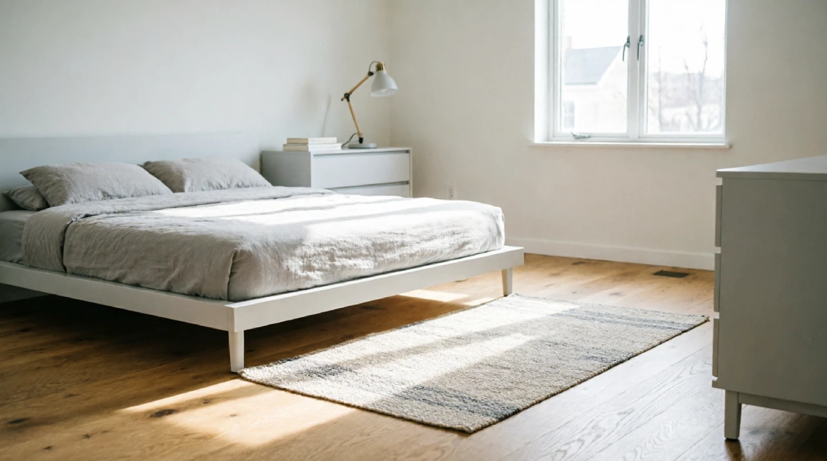 15 Summer Bedroom Styling Ideas for a Relaxing Look - Bedroom - Homedecortoday Light wood bedroom floor partially covered by a small flatwoven rug in a sunny room