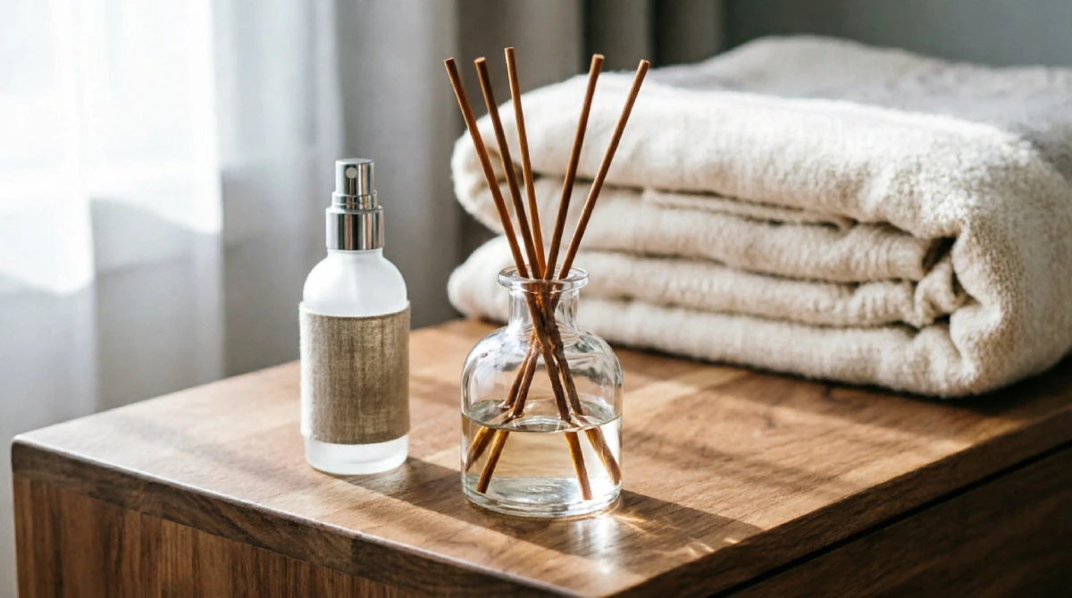15 Summer Bedroom Styling Ideas for a Relaxing Look - Bedroom - Homedecortoday Reed diffuser and linen spray on a bedside table for a light summer scent