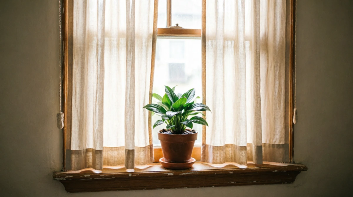Bedroom with thermal blackout curtains keeping summer heat out
