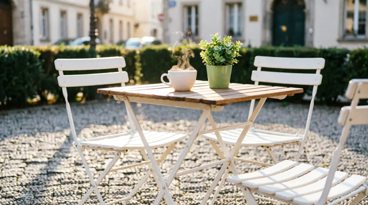 12 Summer Garden Seating Ideas for Comfort - Outdoor Living - Homedecortoday Lightweight bistro table and chairs placed on a sunny gravel patio
