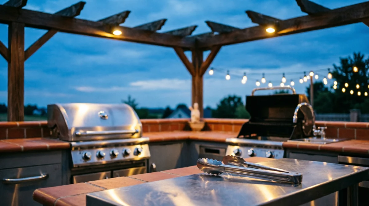 12 Summer Kitchen Remodeling Ideas That Improve Functionality - Kitchen - Homedecortoday Zoned task lighting over outdoor grill and sink for better summer kitchen functionality