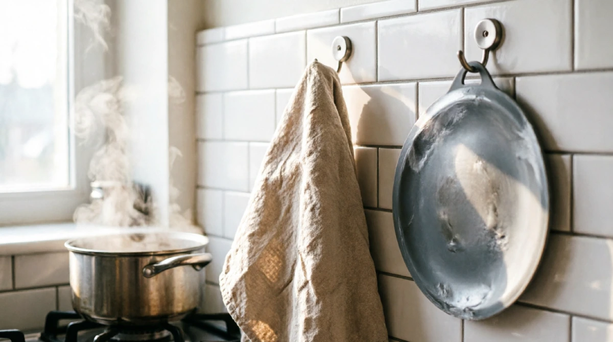 Lightweight kitchen towels and mitts that help keep a summer kitchen feeling airy and dry.