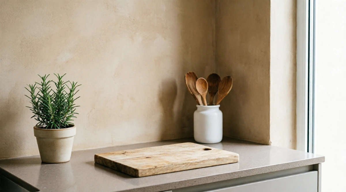 A decluttered kitchen counter that feels cooler and more open during summer months.