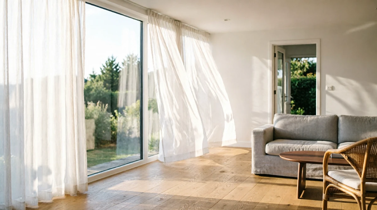 Open living room layout encouraging cross-breeze in summer styling