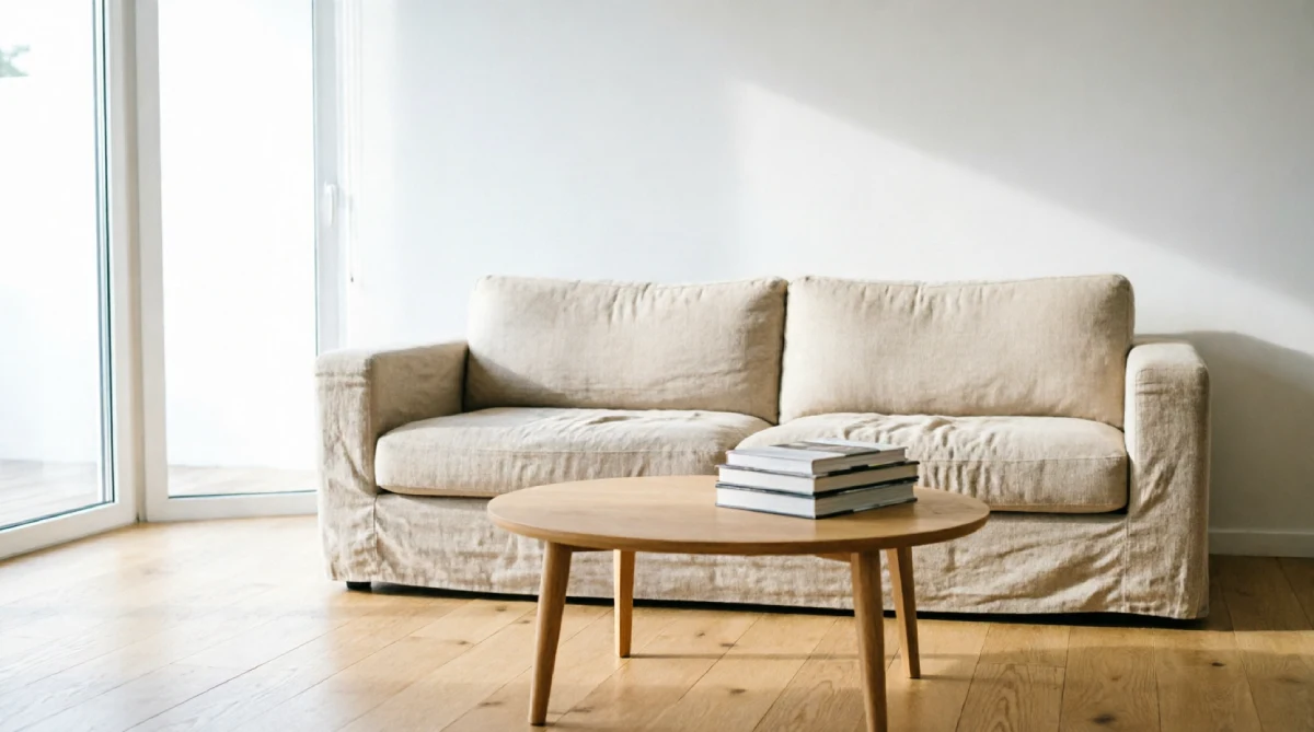 Decluttered surfaces helping a summer living room feel cool and open