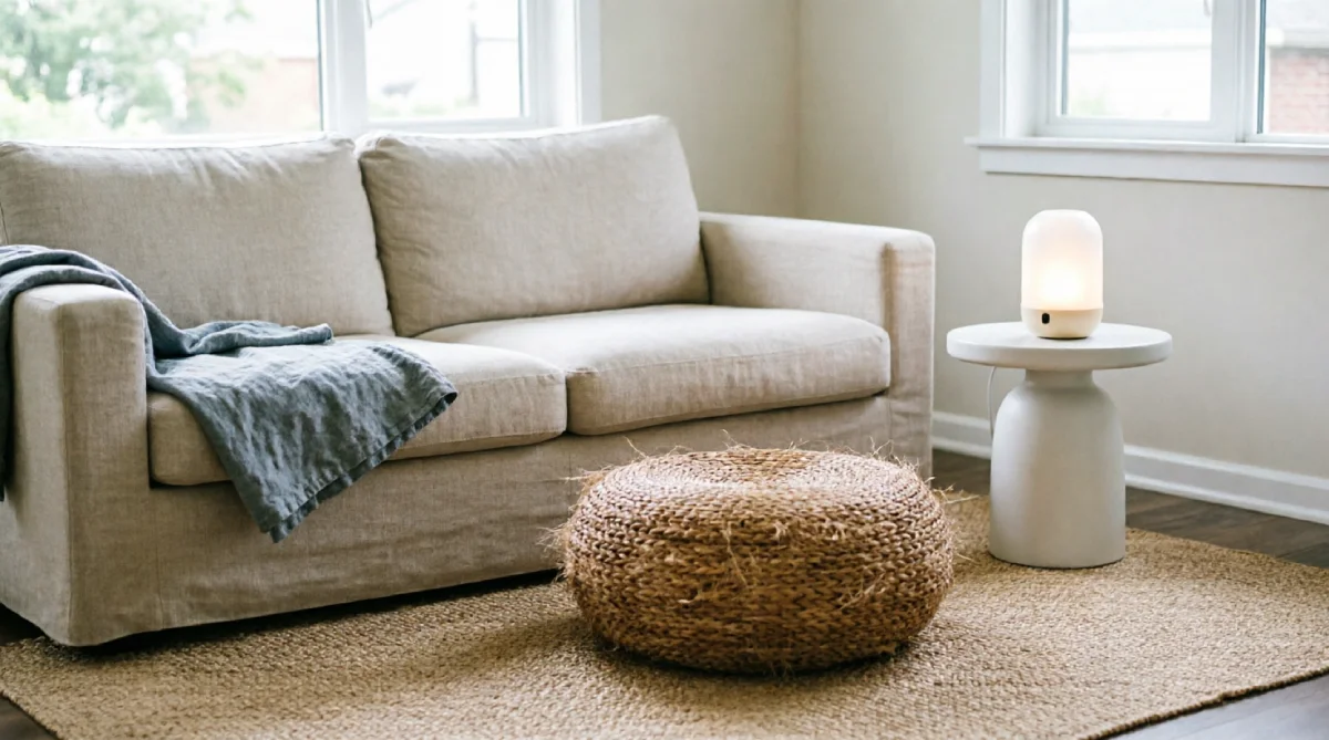 Cool summer living room with no visible heat‑generating electronics
