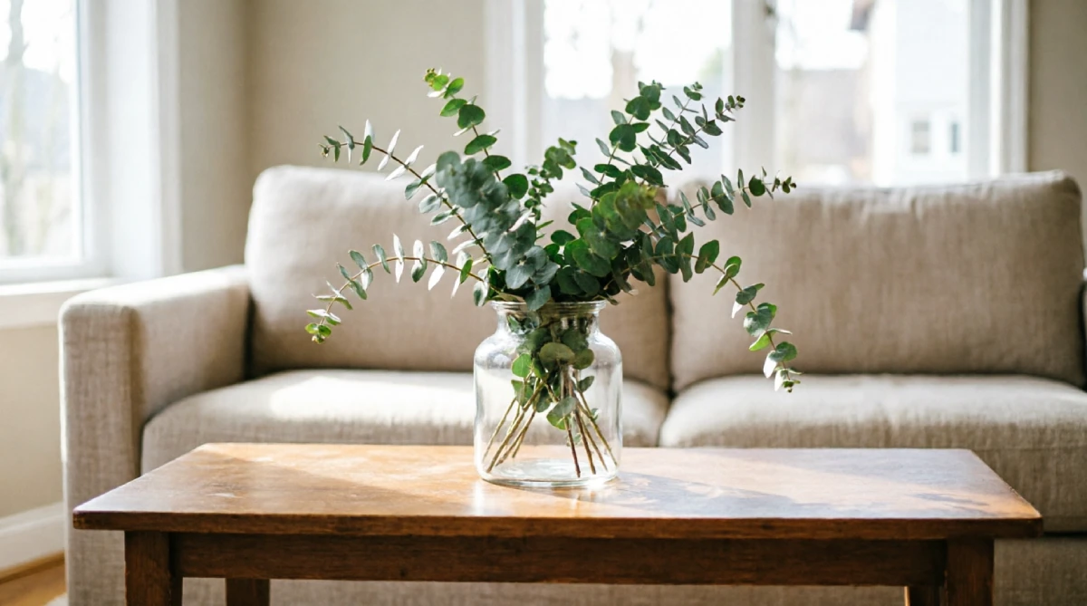 Fresh eucalyptus adding a cooling sensory feel to a summer living room