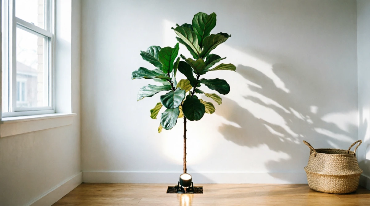 Spotlight highlighting an indoor plant in a bright summer living room