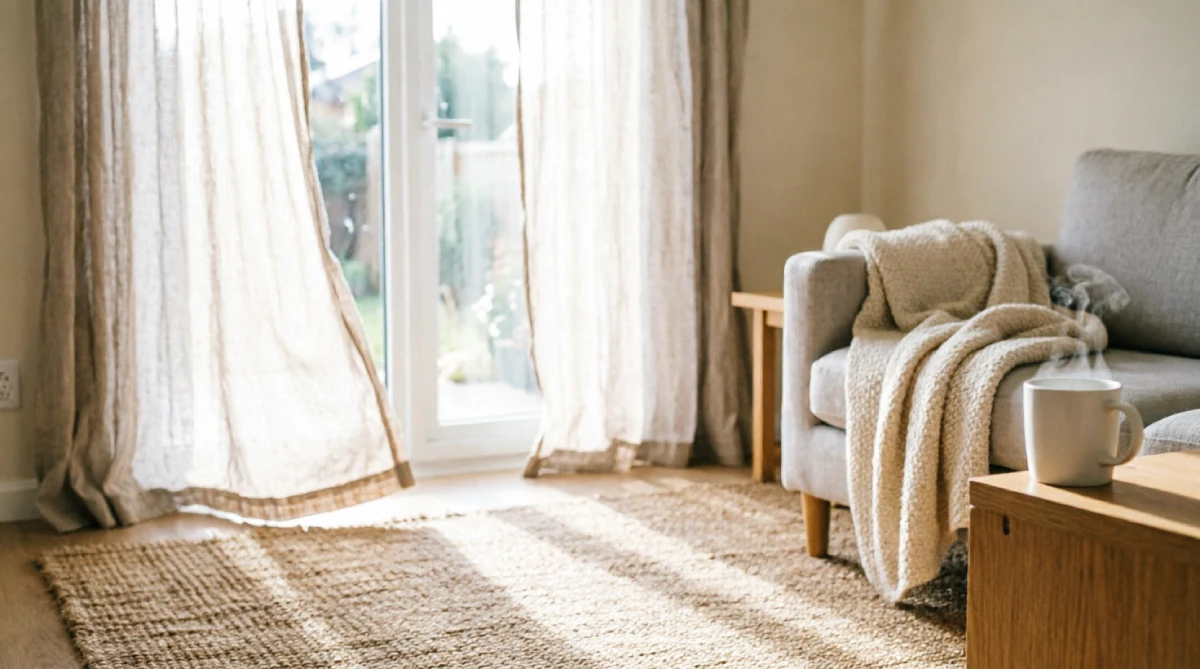 Sheer linen curtains helping a summer living room feel cool and open