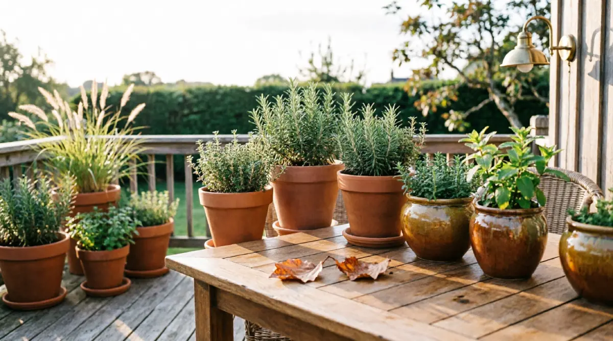 13 Summer Outdoor Decor Ideas That Feel Fresh and Inviting - Outdoor Living - Homedecortoday Cluster of potted herbs and grasses adding life to an outdoor dining corner