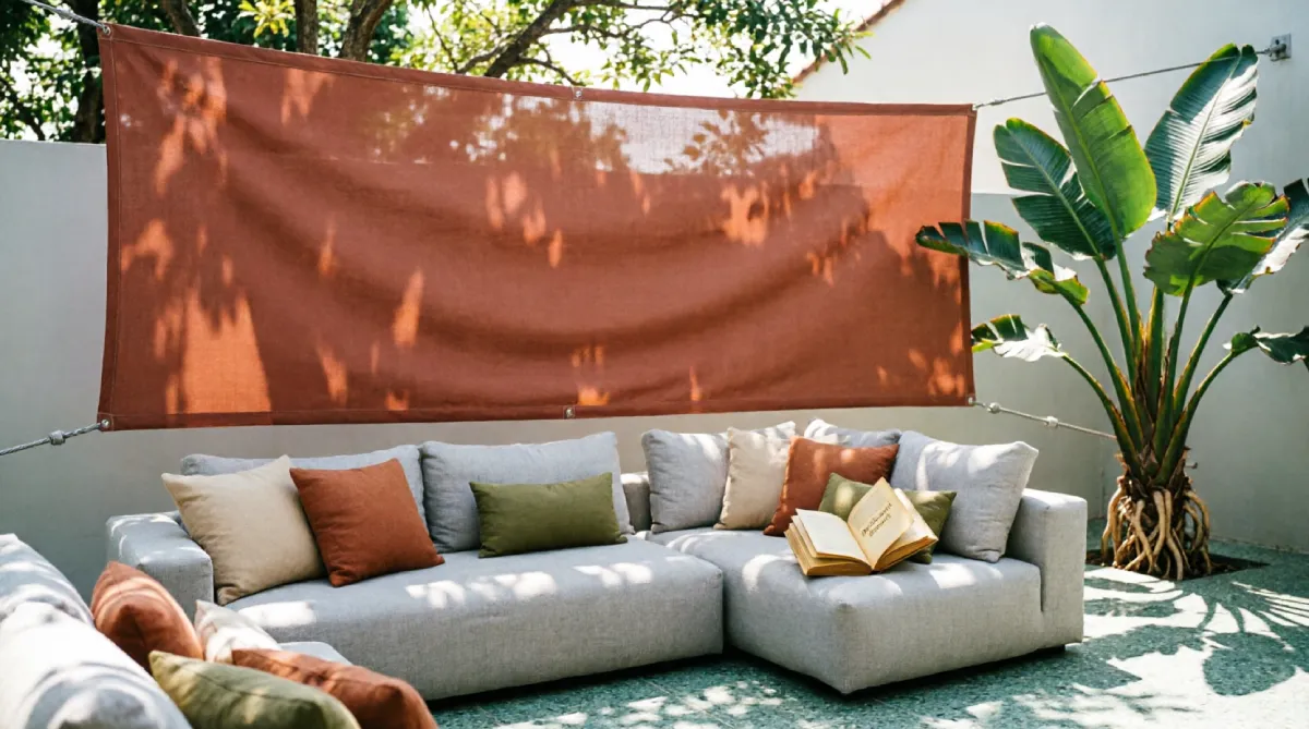 13 Summer Outdoor Decor Ideas That Feel Fresh and Inviting - Outdoor Living - Homedecortoday Terracotta shade sail casting cool shadow over an afternoon patio setup