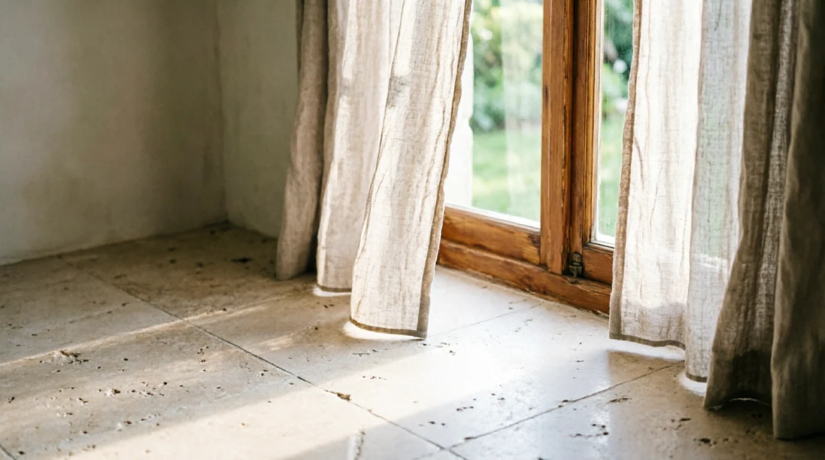 Tumbled travertine bathroom tiles that stay airy and cool in summer