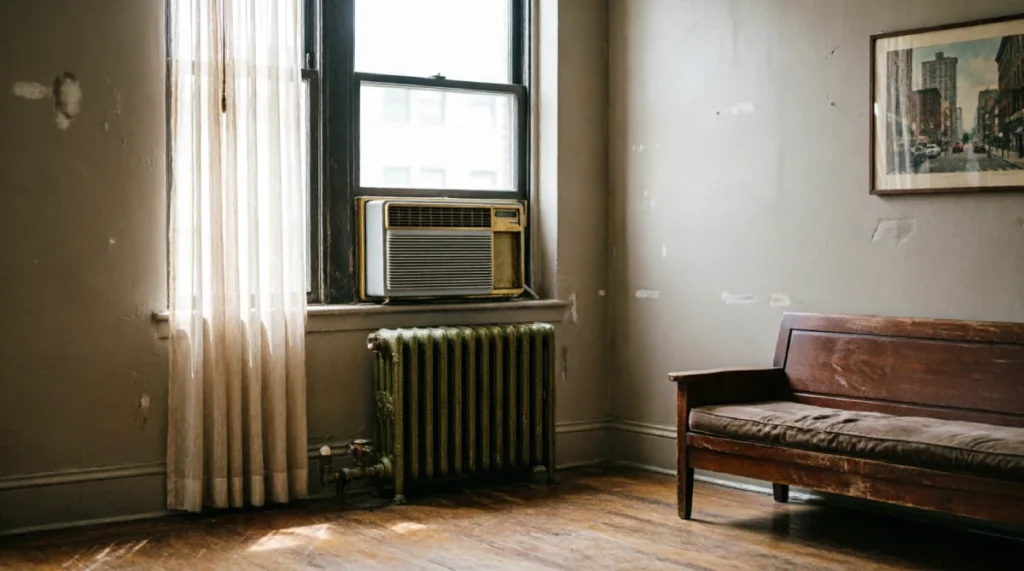 Modern Small Apartment Design Ideas for Chicago's Tight City Spaces - Interior Design - Homedecortoday Vintage Chicago apartment interior with cast iron radiator and window air conditioning unit showing typical heating and cooling challenges in older buildings