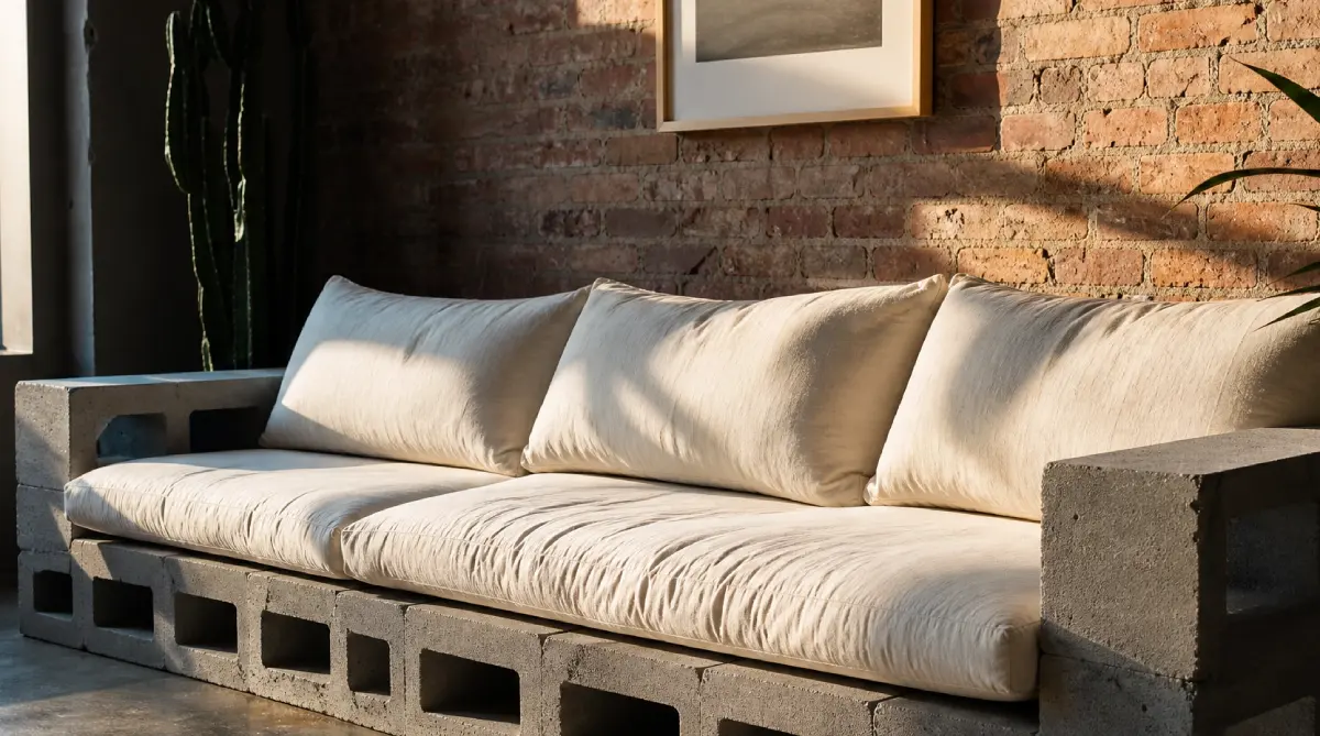 25 Budget DIY Furniture Ideas for Small Apartments in Texas - DIY Projects - Homedecortoday DIY cinder block sofa with canvas cushions in a budget Texas apartment