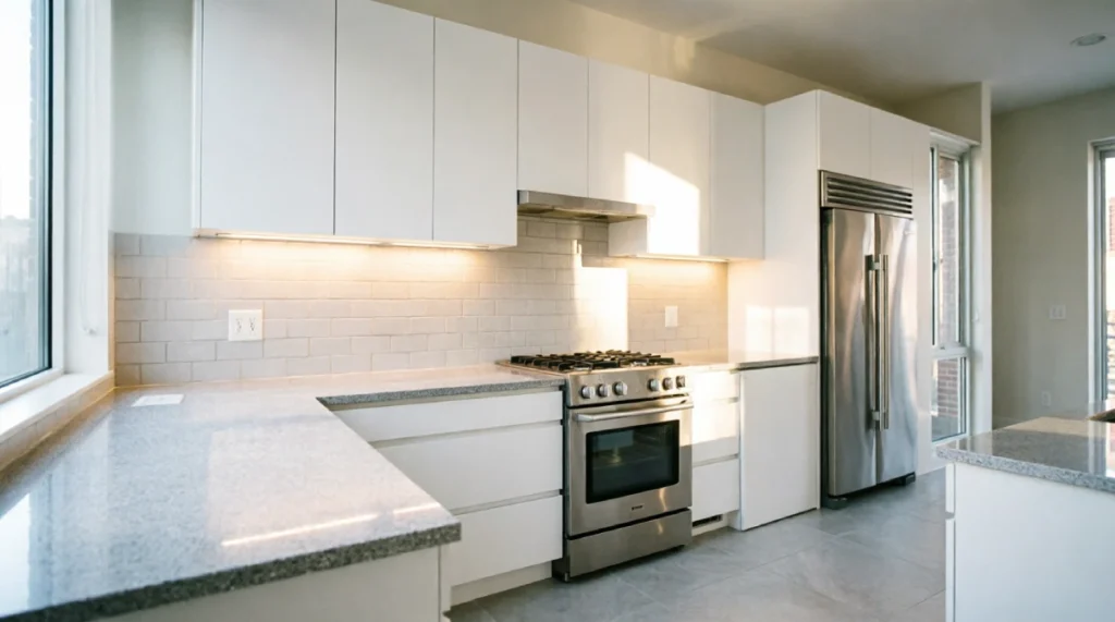 Interior Design Ideas for a Modern House in New York - Interior Design - Homedecortoday Modern kitchen interior design in a New York house with flat-panel white cabinets and quartz countertops