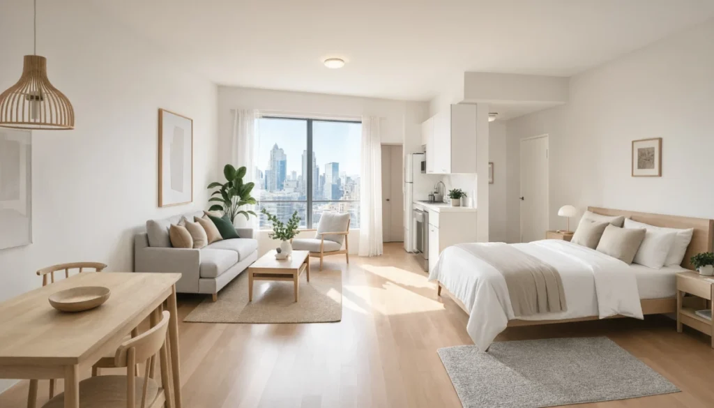Modern Small Apartment Design Ideas for Chicago's Tight City Spaces - Interior Design - Homedecortoday Modern small apartment interior design in Chicago with minimalist furniture and large windows