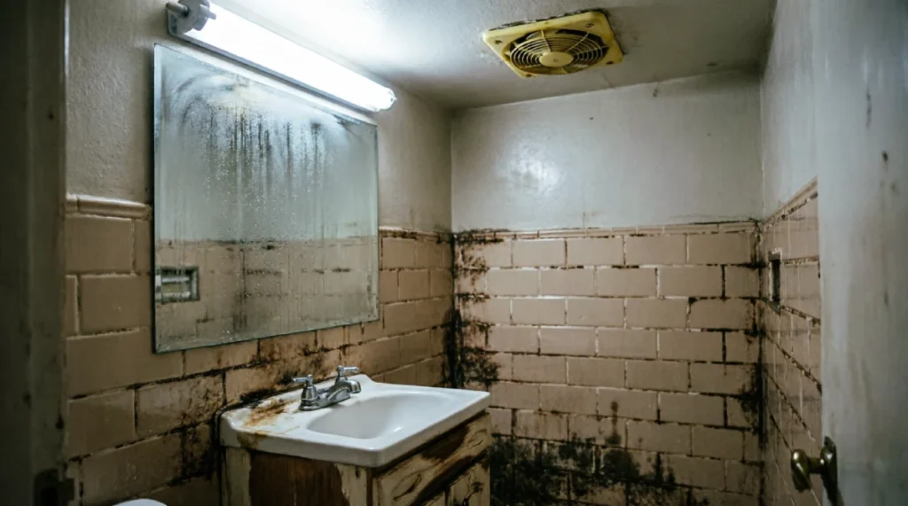 Bathroom Remodel Ideas for Small Homes in Florida (That Actually Work) - Remodeling - Homedecortoday Small Florida bathroom showing humidity damage, darkened grout, and condensation on mirror