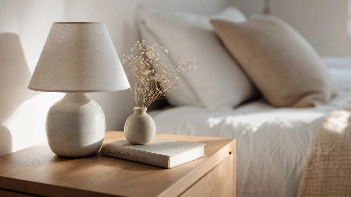 13 Summer Bedroom Decor Ideas That Feel Light and Relaxing - Bedroom - Homedecortoday Minimal nightstand setup with lamp and small vase in a summer bedroom