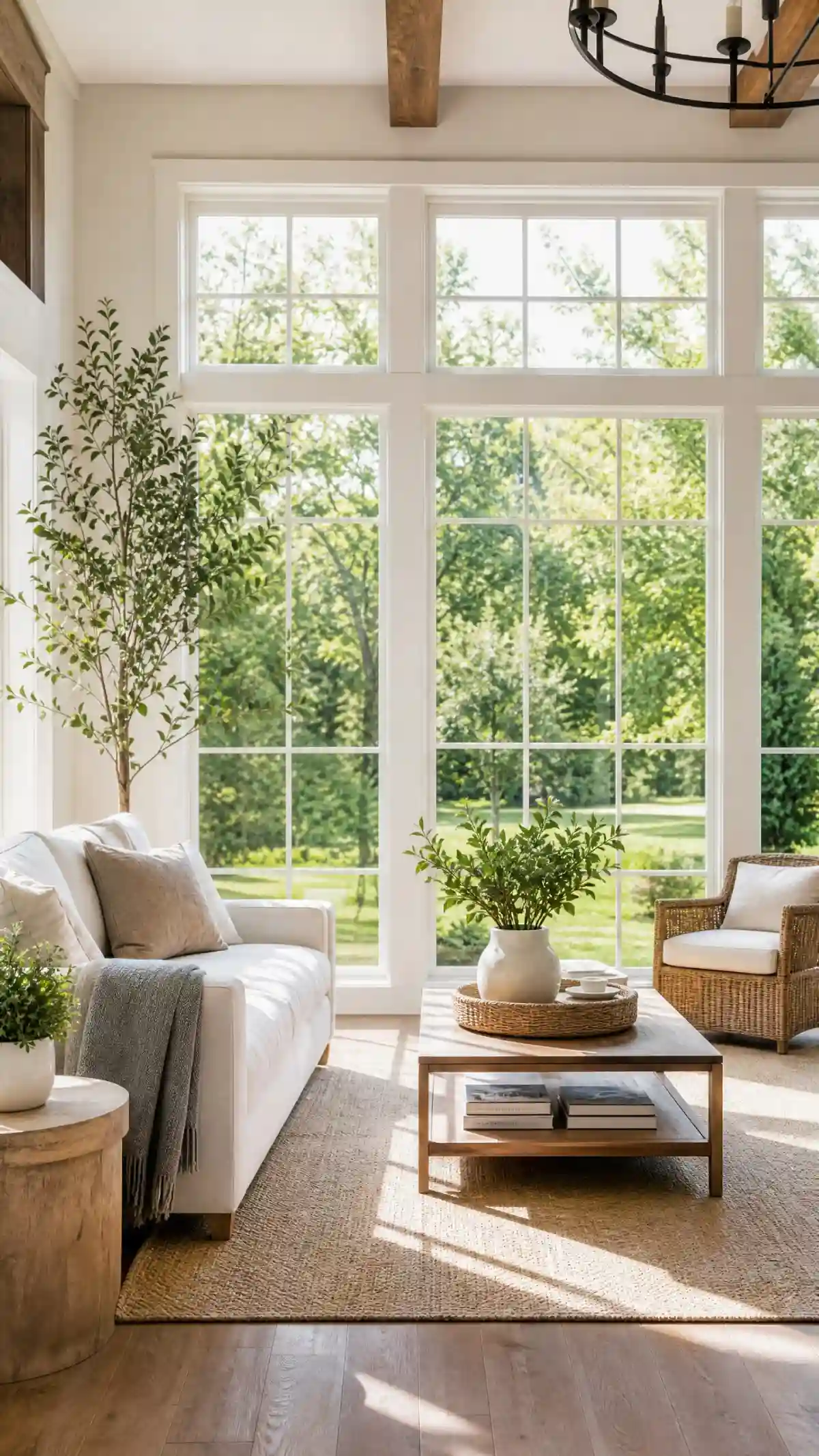 13 Summer Living Room Decor Ideas That Feel Fresh and Bright - Living Room - Homedecortoday Sparkling clean windows filling a summer living room with bright natural light