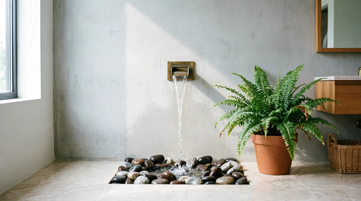 A small indoor water feature bringing a calming spa sound to a summer bathroom