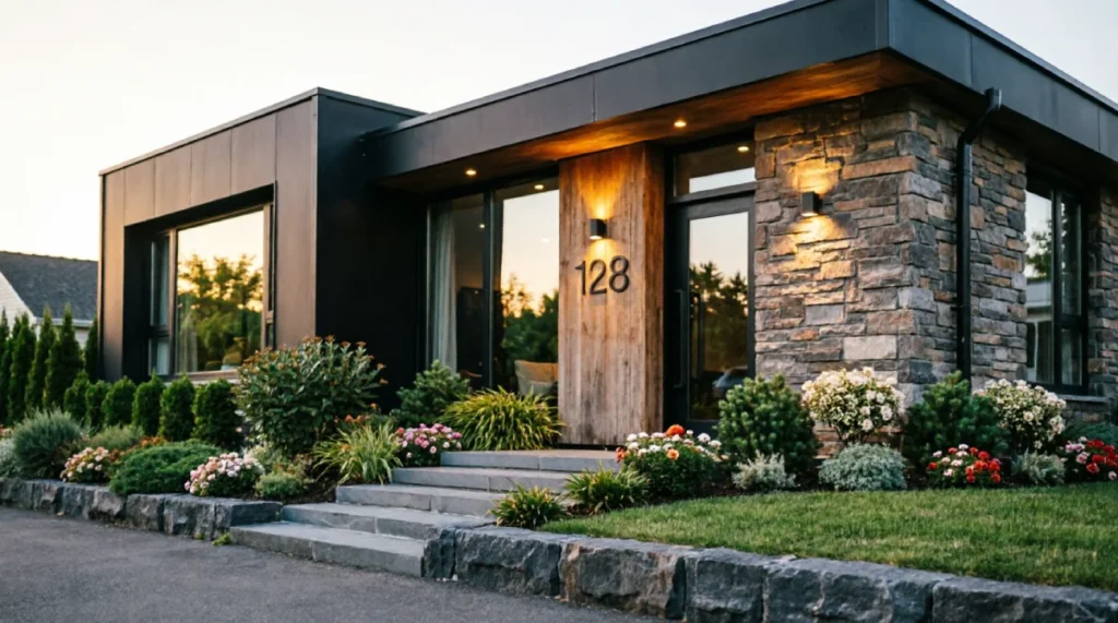 How Modern House Numbers Elevate Curb Appeal and Home Identity Sleek modern house numbers mounted on a contemporary wood and stone home exterior, enhancing curb appeal and home identity.